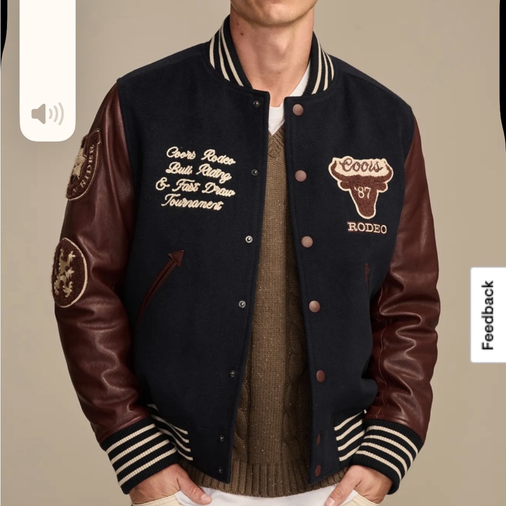 Men's Navy and Brown Varsity Jacket size M NWT